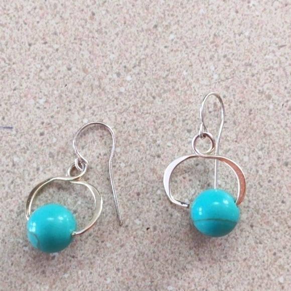 Silver and Gold Tone and Turquoise Earrings - Picture 4 of 8